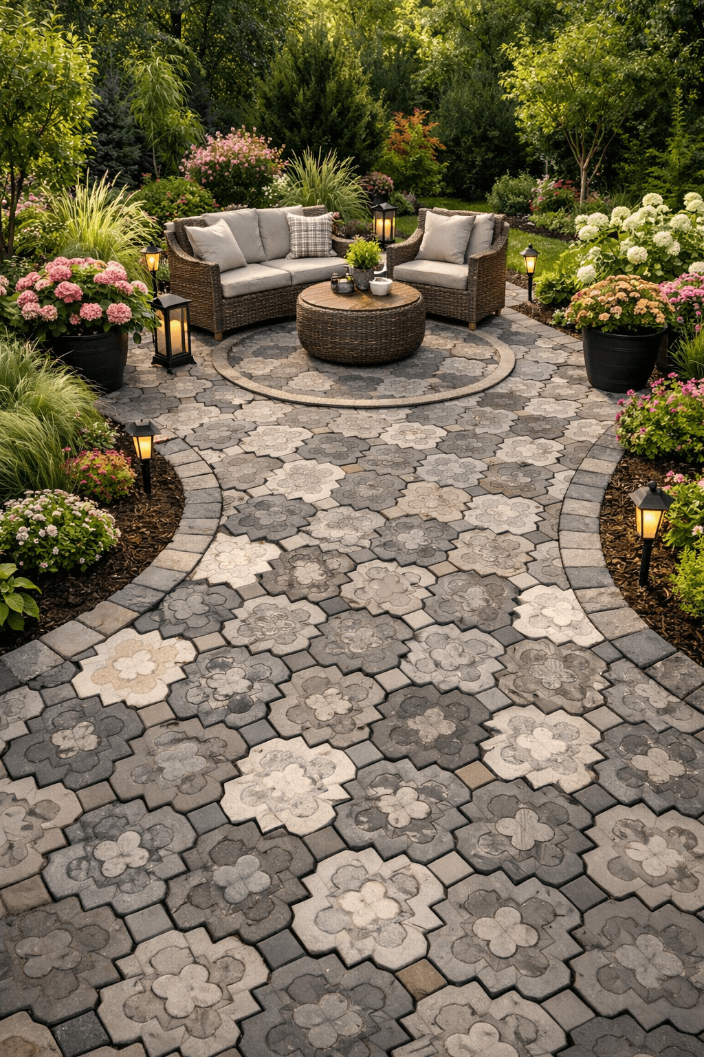Grass pavers with green grass growing between blocks.