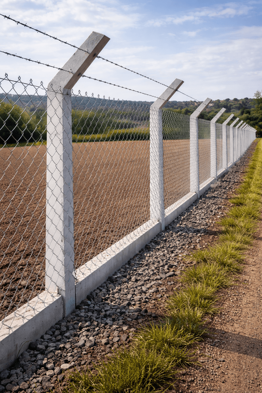 Perimeter fencing with concrete posts