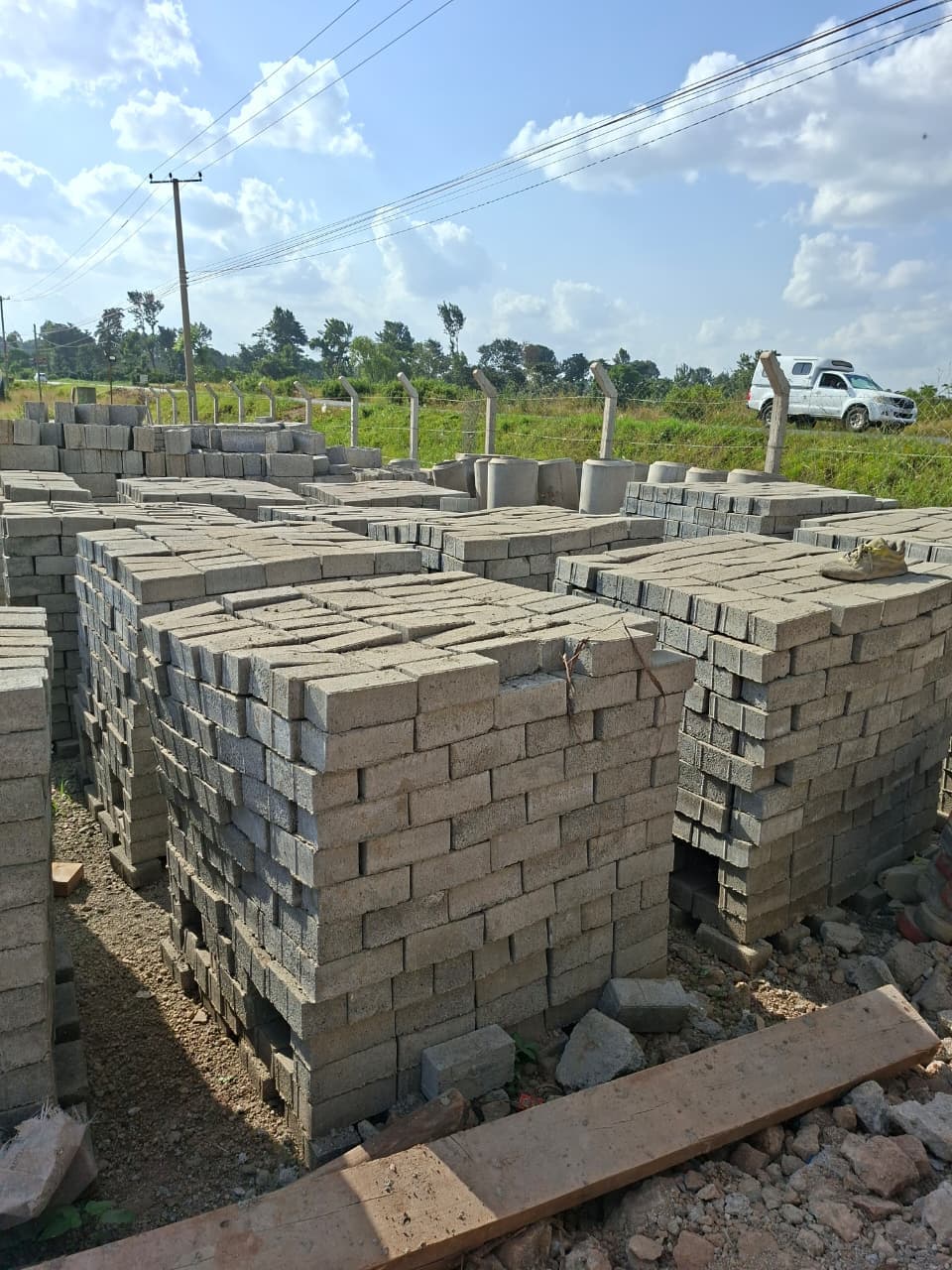 Consistent solid blocks stacked for straightforward transport and site use.