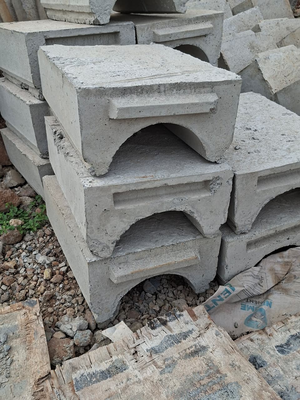 Invert blocks stacked and ready for drainage works